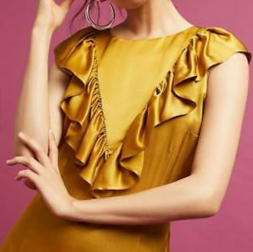ANTHROPOLOGIE SEEN WORN KEPT RUFFLE SATIN DRESS